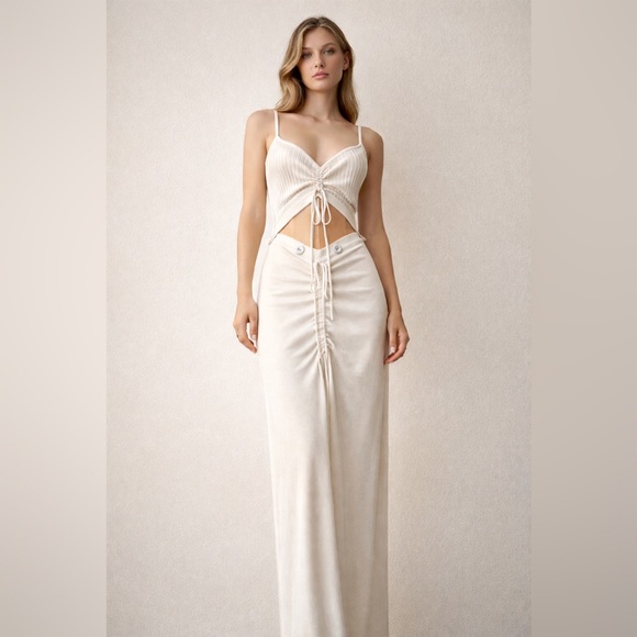 Christopher Esber Ruched Disconnect Knit Dress Cutout Cami Beige - Picture 3 of 11